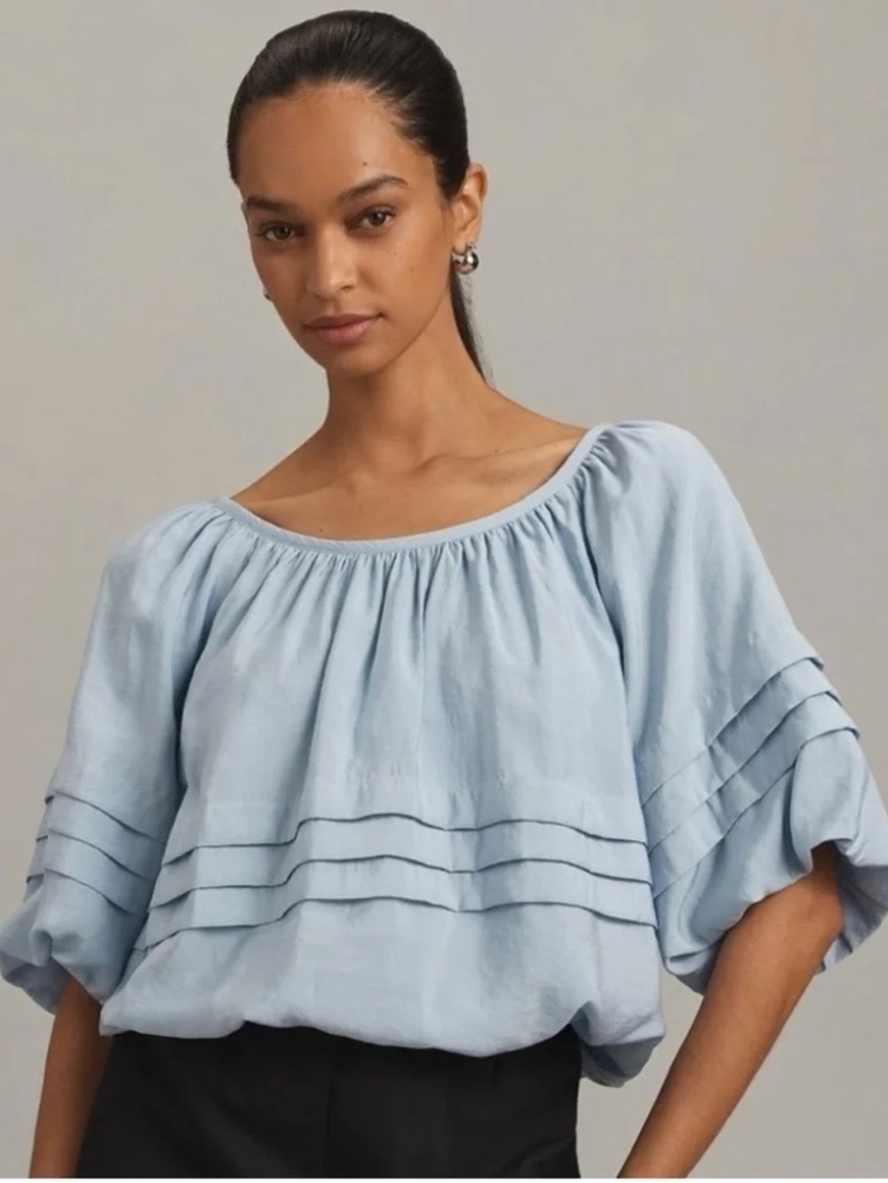 Anthropologie Maeve Sky Blue Short-Sleeve Bubble Tiered Top - Size Large